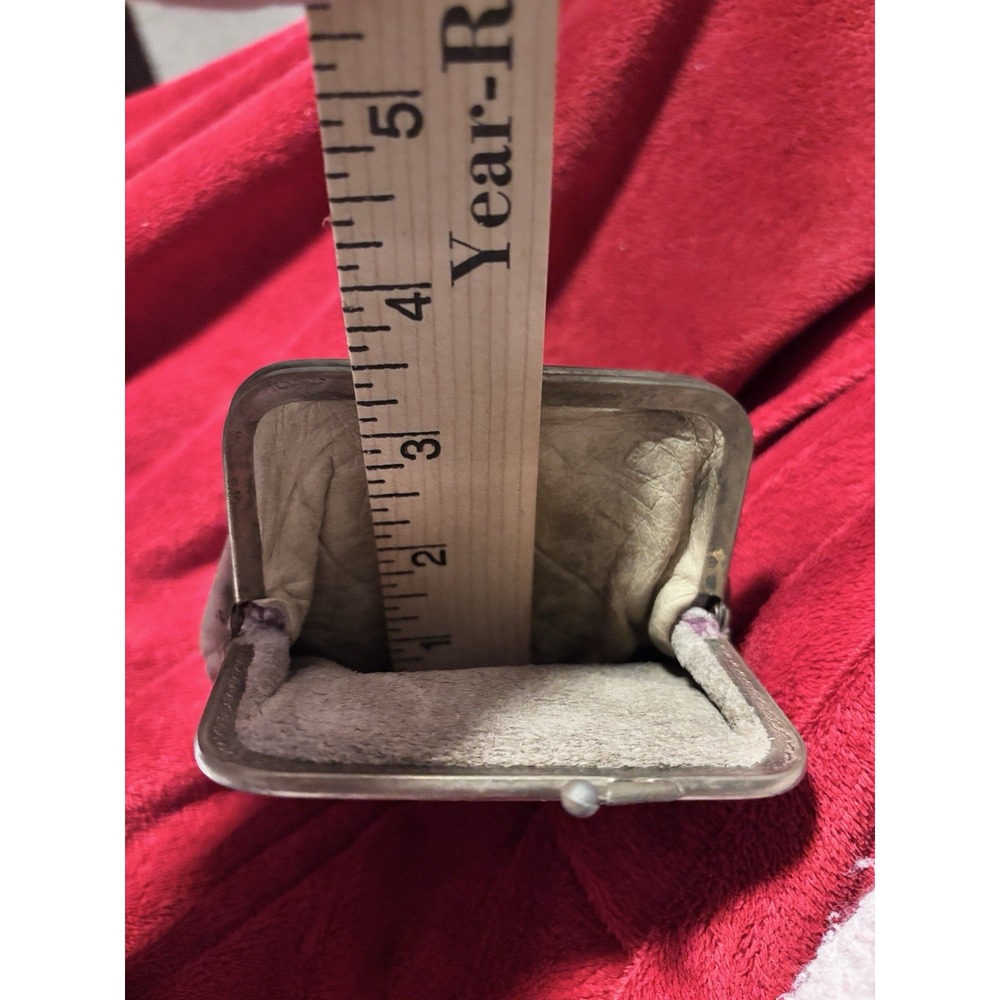 VTG Brown Leather Double Framed Triple Kiss Clasp 6x4 Coin & Long Pocket (desc) - Picture 8 of 8